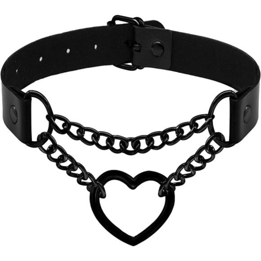 Leather Choker Necklace for Women Black Heart Chain Choker Punk Goth Sexy